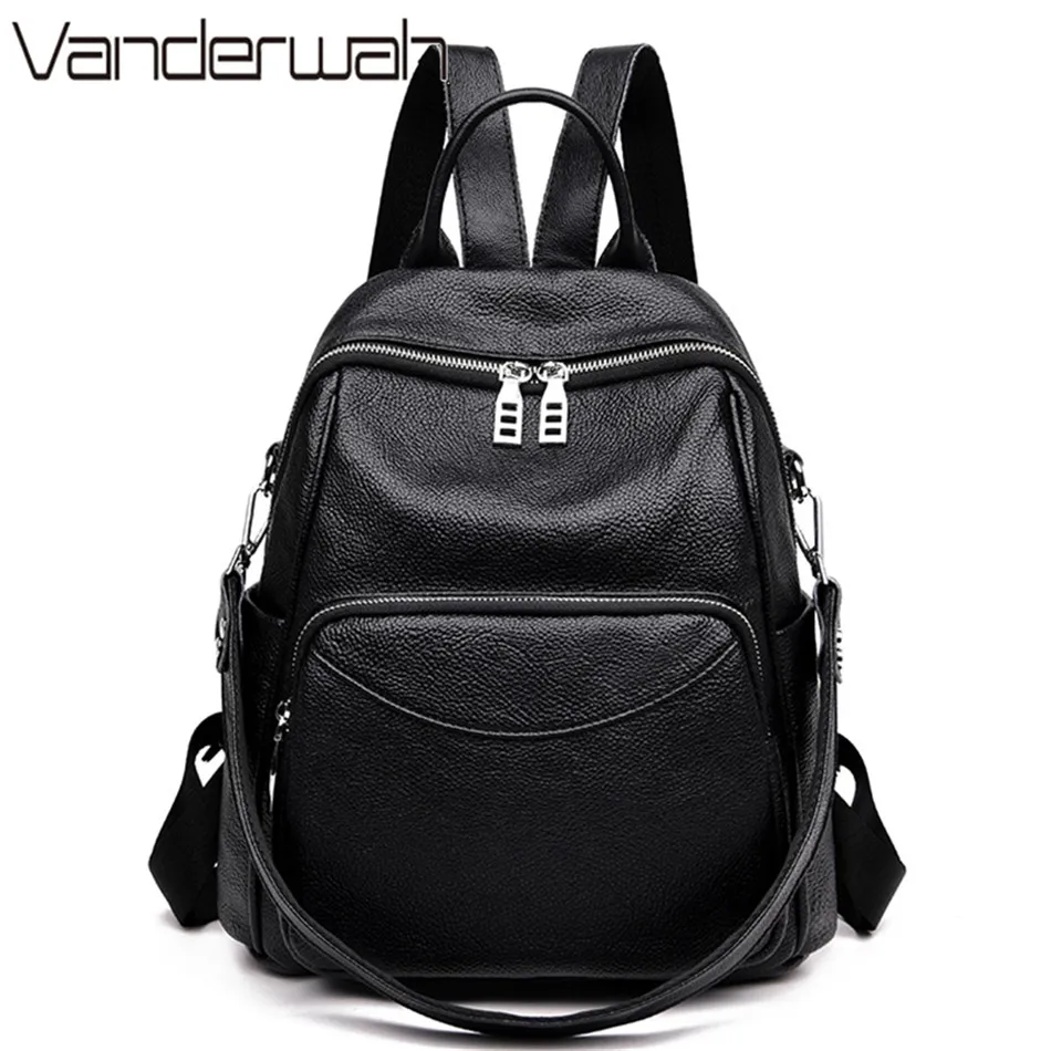 Женский кожаный черный рюкзак вместительный на плечо школьная сумка для девочек