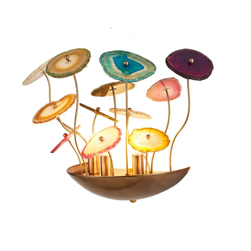 Современный светодиодный настенный светильник с агатом золотой цветастое