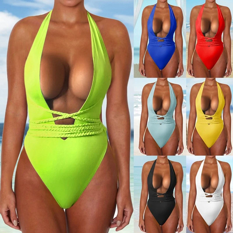 Сексуальный слитный купальник Бандажное прозрачное бикини пуш-ап стринги