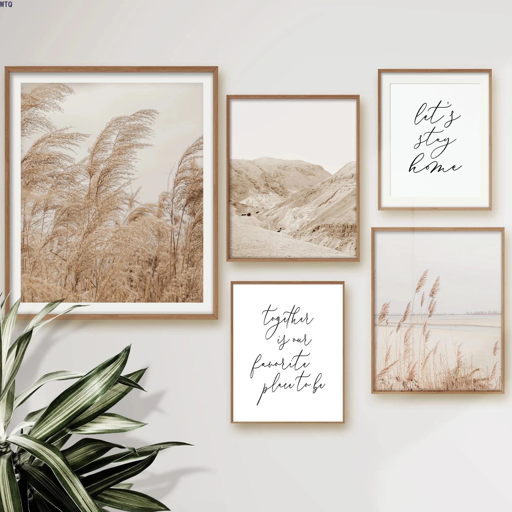 

Винтажный ботанический плакат, натуральная пампасная трава, принт бежевых растений, холщовая картина, Современная Настенная картина для го...