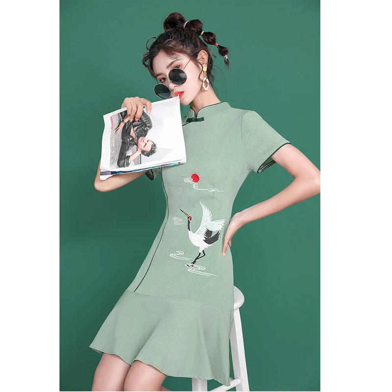 

Chinese Style Summer Traditional Cheongsam Dress Women Girls Retro Qipao Bodycon Sexy Short Bandage Vintage Fashion Mini Dresses