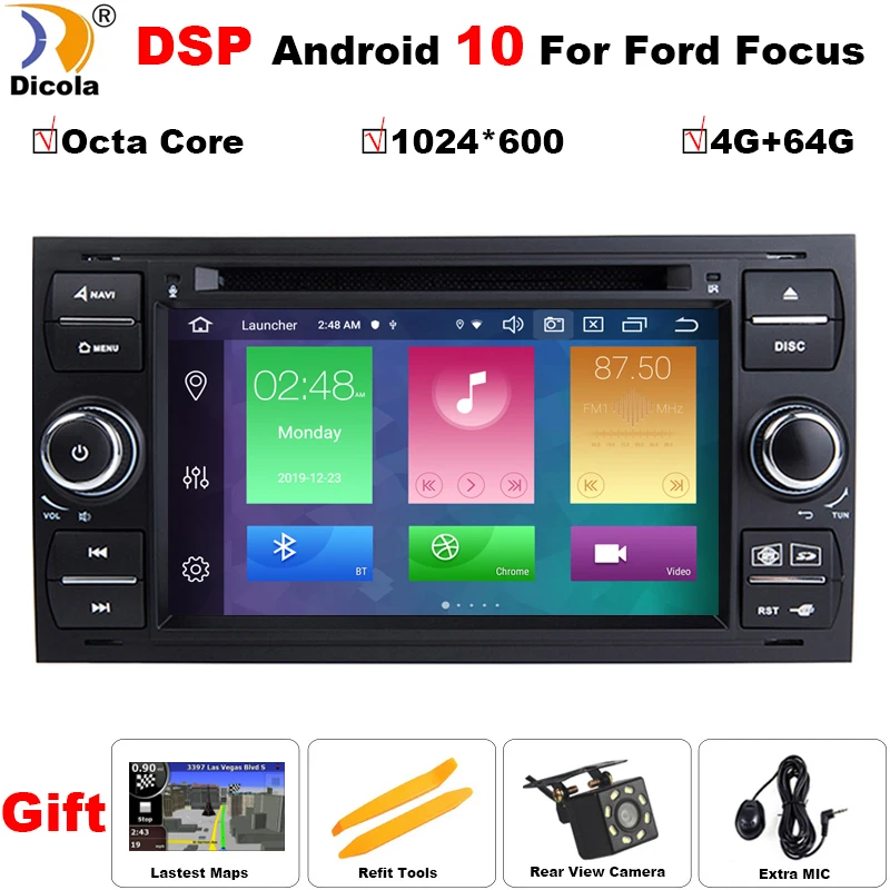 

7" IPS DSP HD 4+64 PX5 Android 10 Car DVD For Ford Focus Mondeo S-max Smax C-max With Radio GPS Media Player 1024*600 Navigation