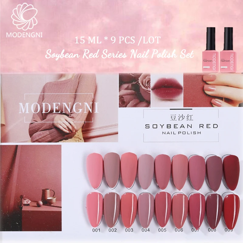 

MODENGNI Soybean Pink Red Gel Varnish Nail Polish Set For Manicure 15ML 9 Colors Semi Permanant UV Nail Art Prime Varnish Gel