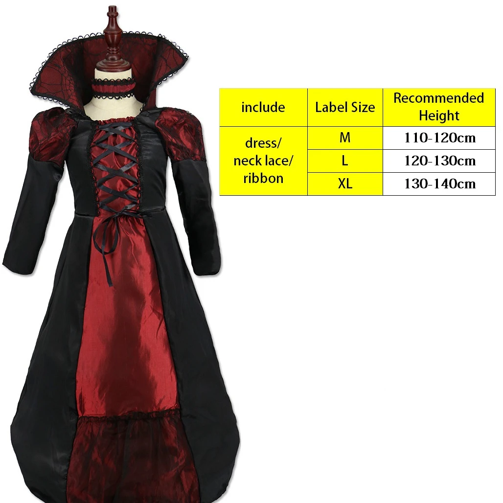 Black Red Костюм на Хэллоуин для детей; страшный костюм ведьмы вампира для девочек; карнавальные вечерние маскарадные костюмы принцессы; фантазийное платье - Цвет: Black Red