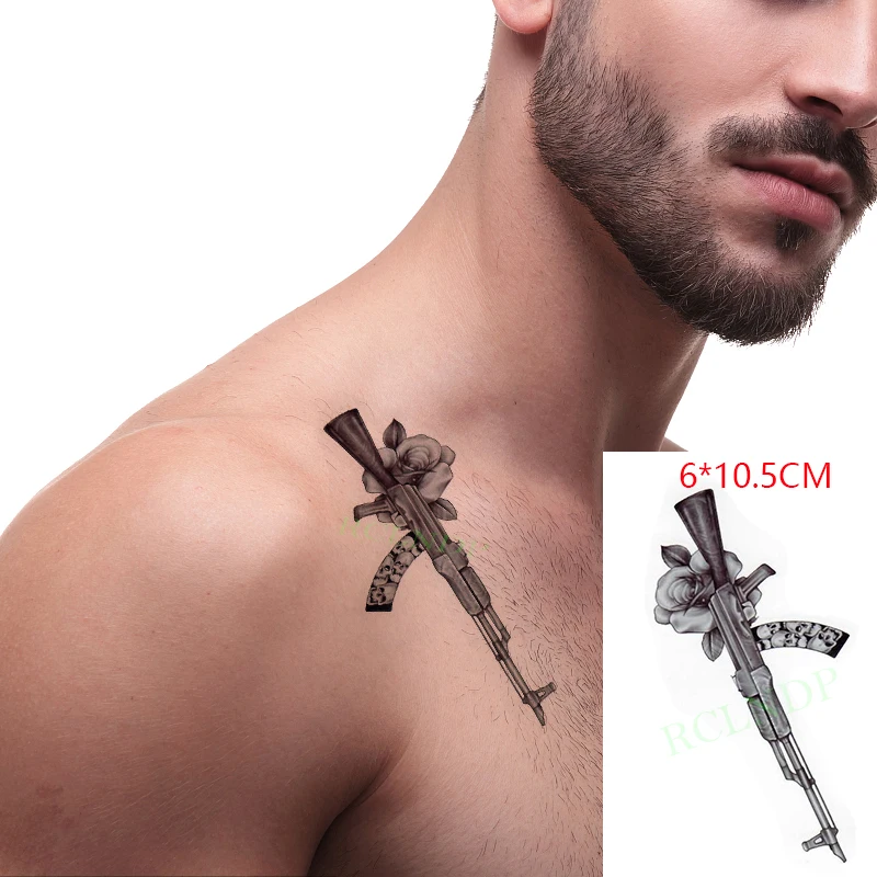 

Водостойкая Временная тату-наклейка, пистолет, цветок, крутая татуировка для боди-арта, имитация татуировки для женщин и мужчин