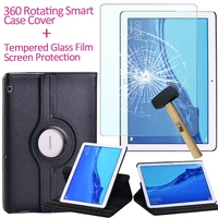 360 rotating case for huawei mediapad t5 10 10 1 black leather tablet stand cover case tablet tempered glass free stylus