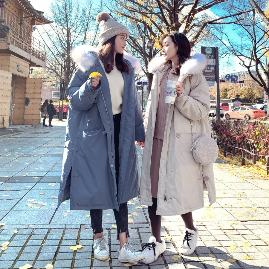 Женская куртка с мехом хлопковая одежда теплая парка длинная повседневная