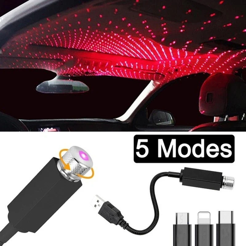 

LED Car Roof Star Night Light Projector Atmosphere Galaxy Lamp USB Decorative Car Lights Adjustable Multiple Lighting Effects