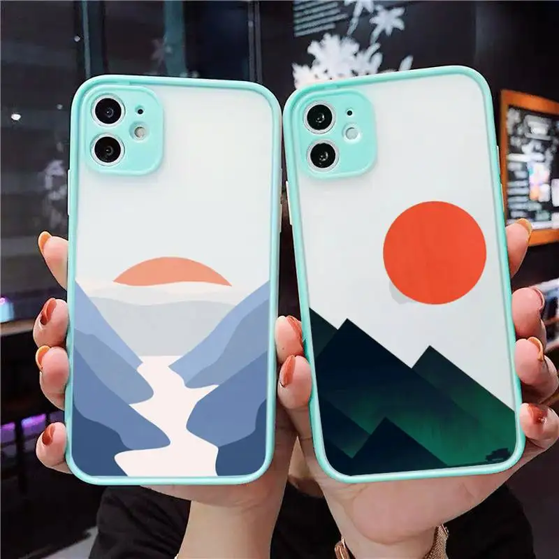 

Art painting Mountain sun print Phone Case Matte Transparent For iPhone 12 Mini 11 Pro XR XS Max 7 8 Plus