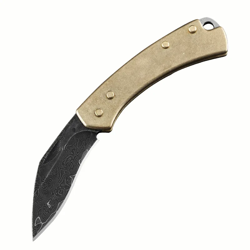

Damascus Folding Knife Pure Copper Handle Portable Pocket Outdoor Self Defense Camping Hunting Military Tactical Fruit Knife EDC