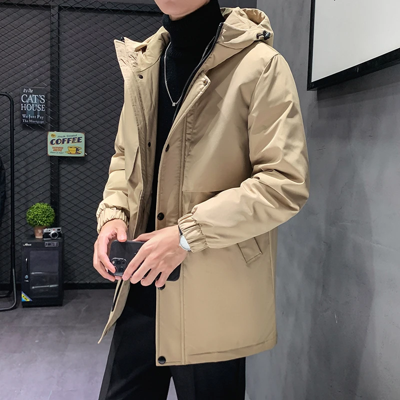 2022 Men's Fashion Mid-length Down Jacket Winter Warm Fashion Slim Jacket Coat  Men Clothing