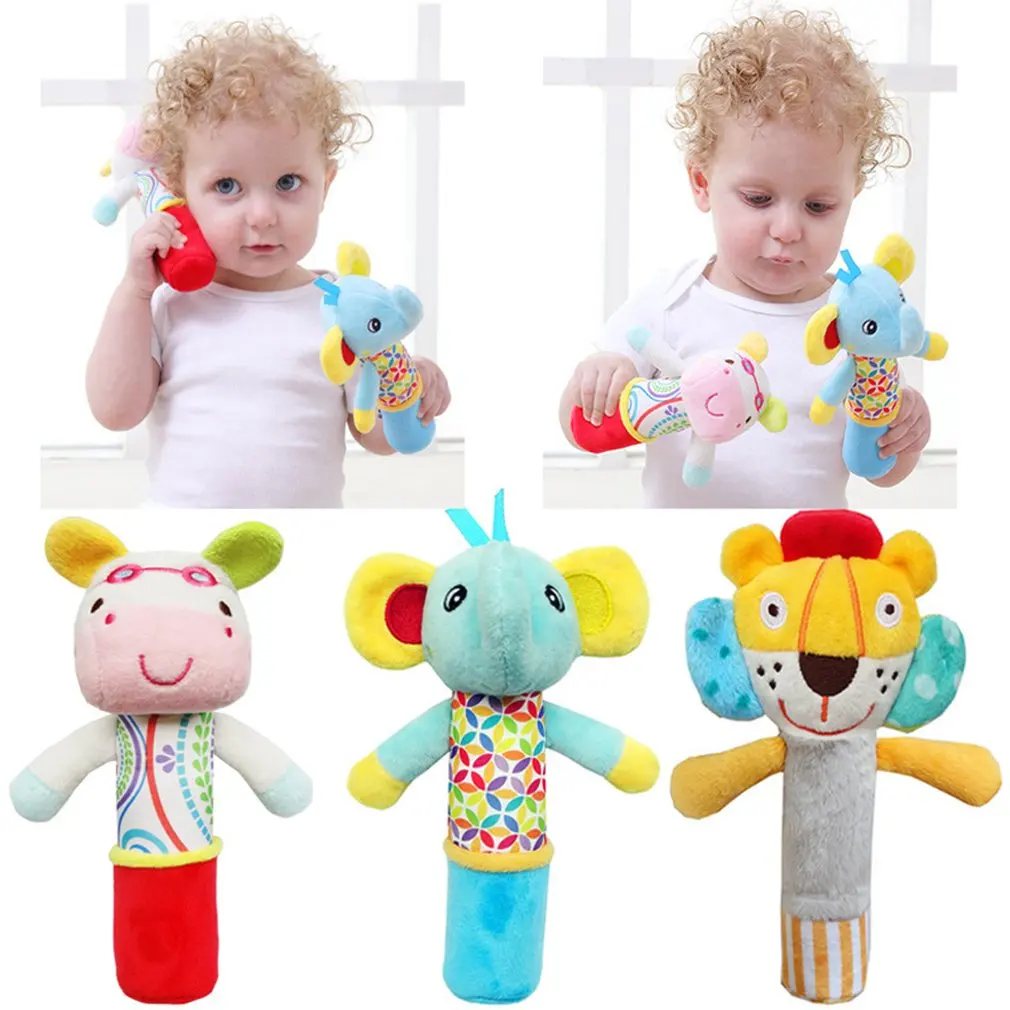 

1pcs Cute Design Cartoon Infant Toys Animal Handbells Developmental Toy Colorful Shaking Bell Kids Baby Rattle Toy