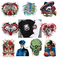 custom punk skull stripes heat sensitive patches heart skeleton applique thermo sticker on clothes iron on transfers for clothes
