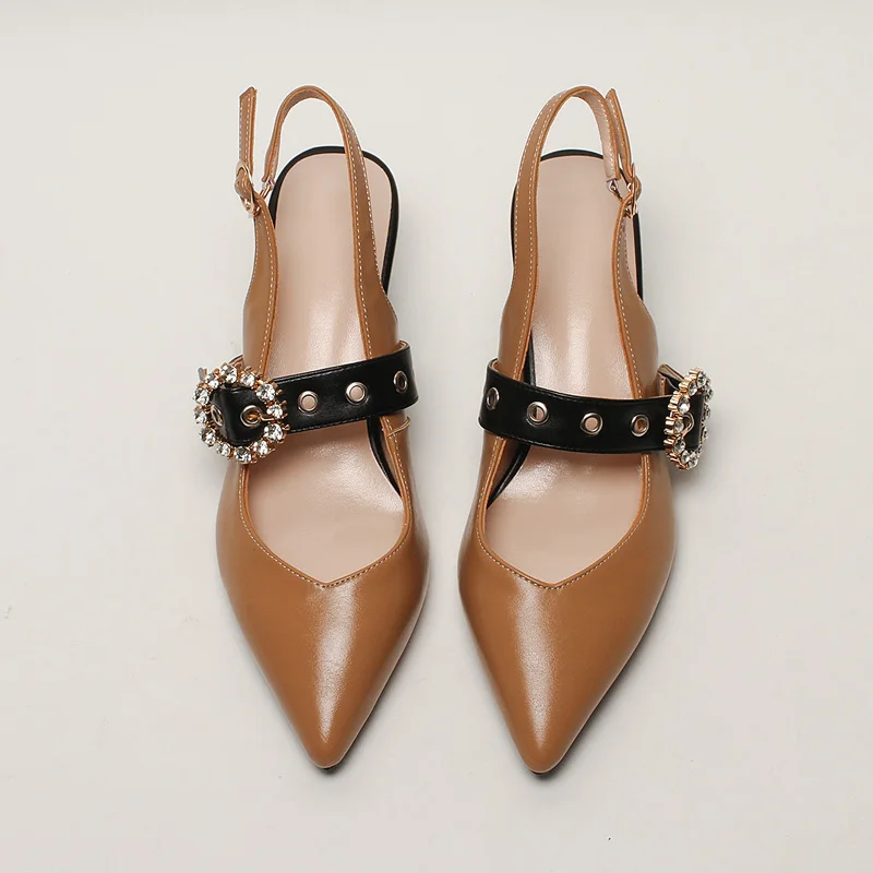 

Fashion Round Rhinestone Buckle Slingback Pumps for Women Ladies Size 33-43 High Heels Shoes Point Toe Party Office Pumps Woman
