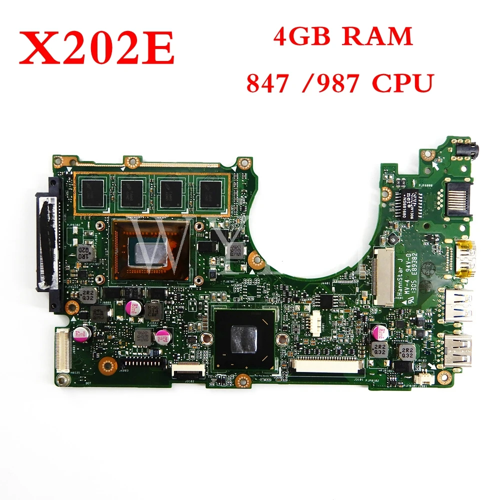 

X202E 4GB RAM /987/847CPU mainboard REV2.0 For ASUS S200 S200E X202 X202E X201EP X201EV X201E laptop motherboard Tested Working