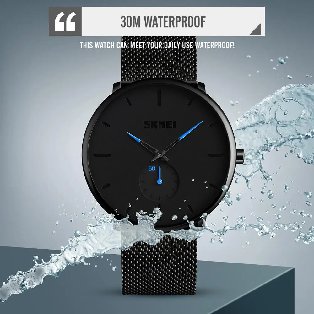 

SKMEI Fashion Men Watch Quartz Wristwatches 30M Waterproof Big Dial Display Stainless Steel Quartz Watch relogio masculino 9185