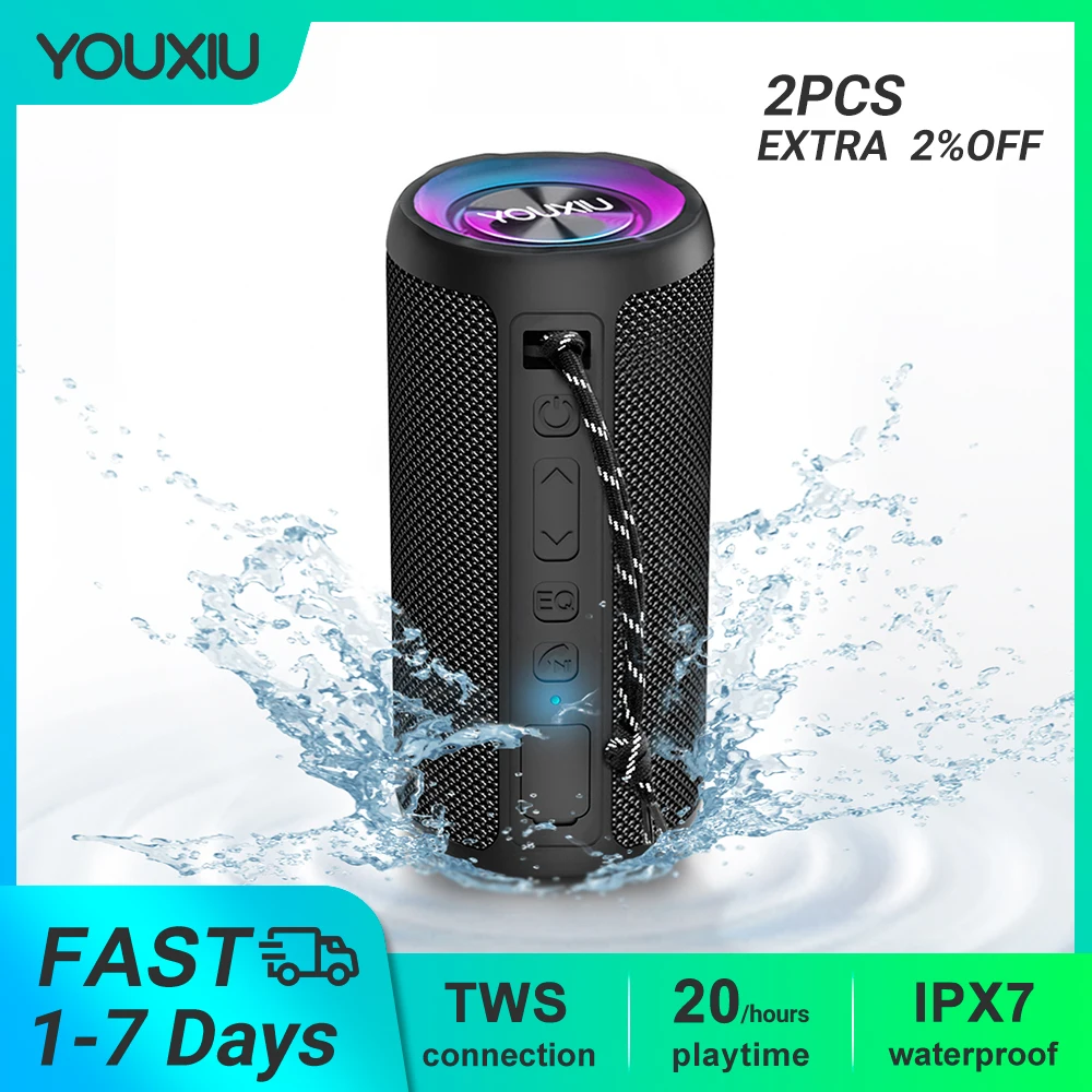 

YOUXIU Portable Bluetooth Speaker IPX7 Waterproof 20Hour Playtime Subwoofer TWS 20W Stereo Surround Outdoor Wireless LoudSpeaker