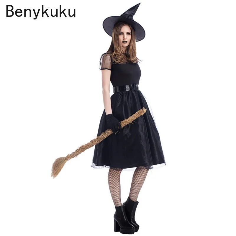 Костюм Ведьмы из черной пряжи платье на Хэллоуин Готическая девушка панк темная