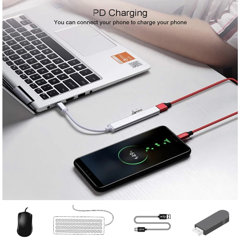 USB C док станция типа 4 порта разветвитель адаптер OTG 3 0 PD соединение мод/клавиатура