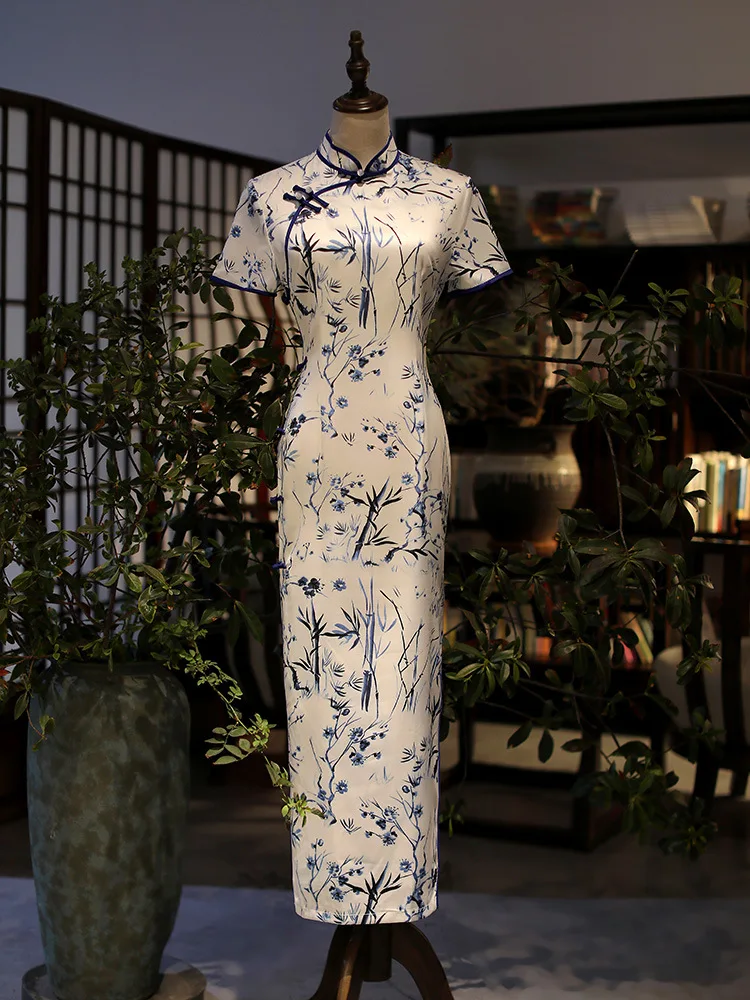 

Женское атласное платье Qipao, пикантное приталенное китайское платье в стиле старого Шанхая с воротником-стойкой, винтажное восточное плать...