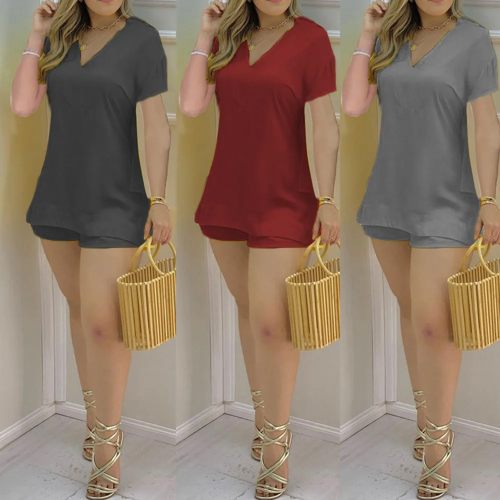

2021 Summer Two Piece Set Women Casual T Shirt + Shorts Two Piece Outfits Streetwear Homeware Loose Shorts Sets