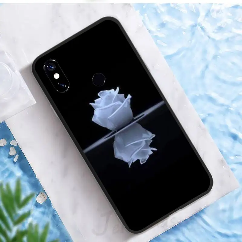 

White Rose Flowers Black art Phone Case For Xiaomi Redmi note 7 8 9 t k30 max3 9 s 10 pro lite