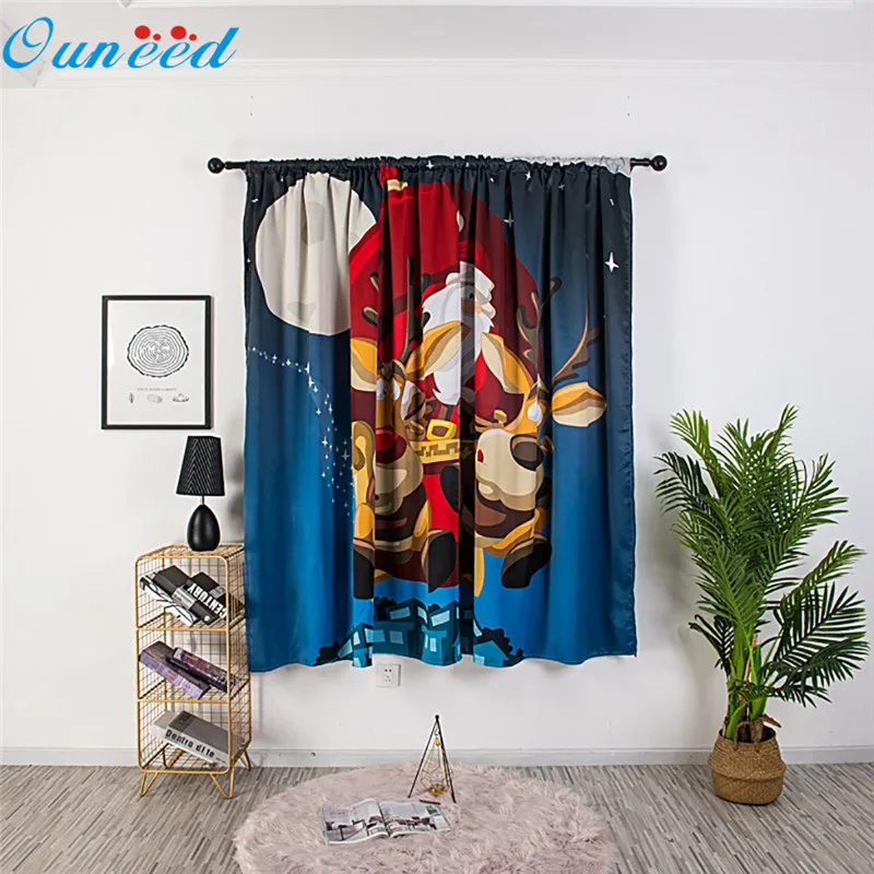 Ouneed Window Curtains Christmas cartoon pattern festival prints Drape Panel Sheer Scarf Valances 140*130cm 2020 | Дом и сад