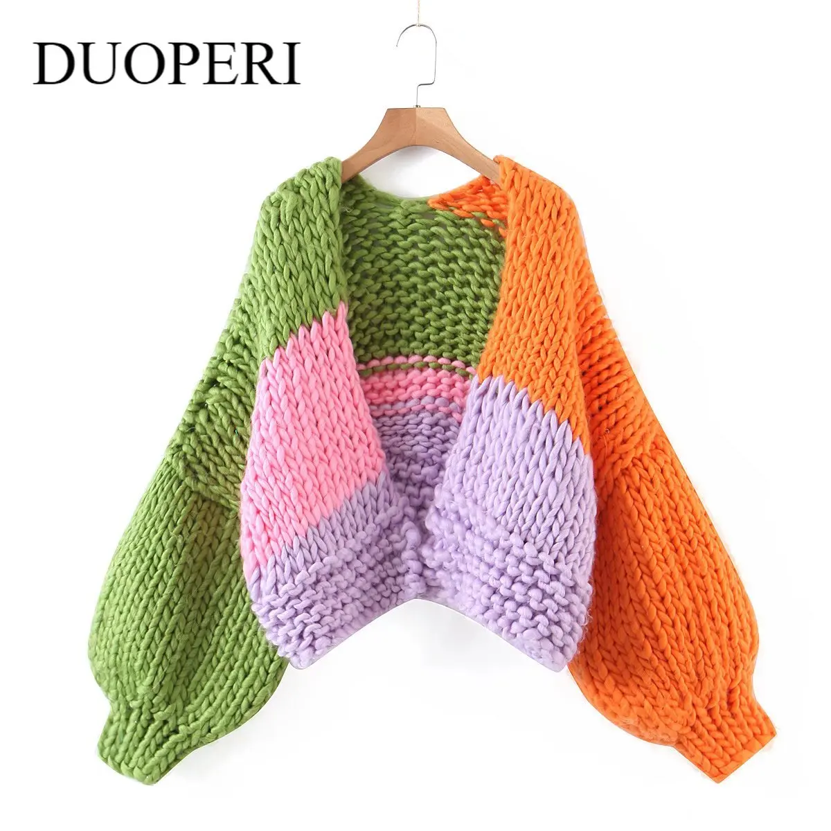 

Женский трикотажный кардиган DUOPERI с длинными рукавами и V-образным вырезом