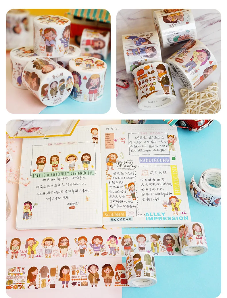 21styles Very Kawaii Cute Cartoon Little Girls Animal Food Expression Color Deco Washi Tape DIY Planner Scrapbookin Masking Tape