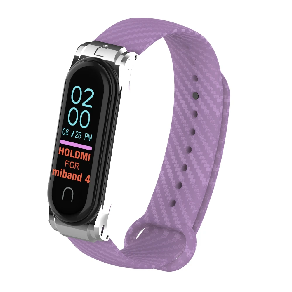 Purple Для Mi Band 4 3 спортивный мягкий силиконовый браслет на запястье из углеродного волокна Miband 4 Mi band 4 браслет для Xiaomi Mi Band 4 Металлический Чехол - Цвет: Purple