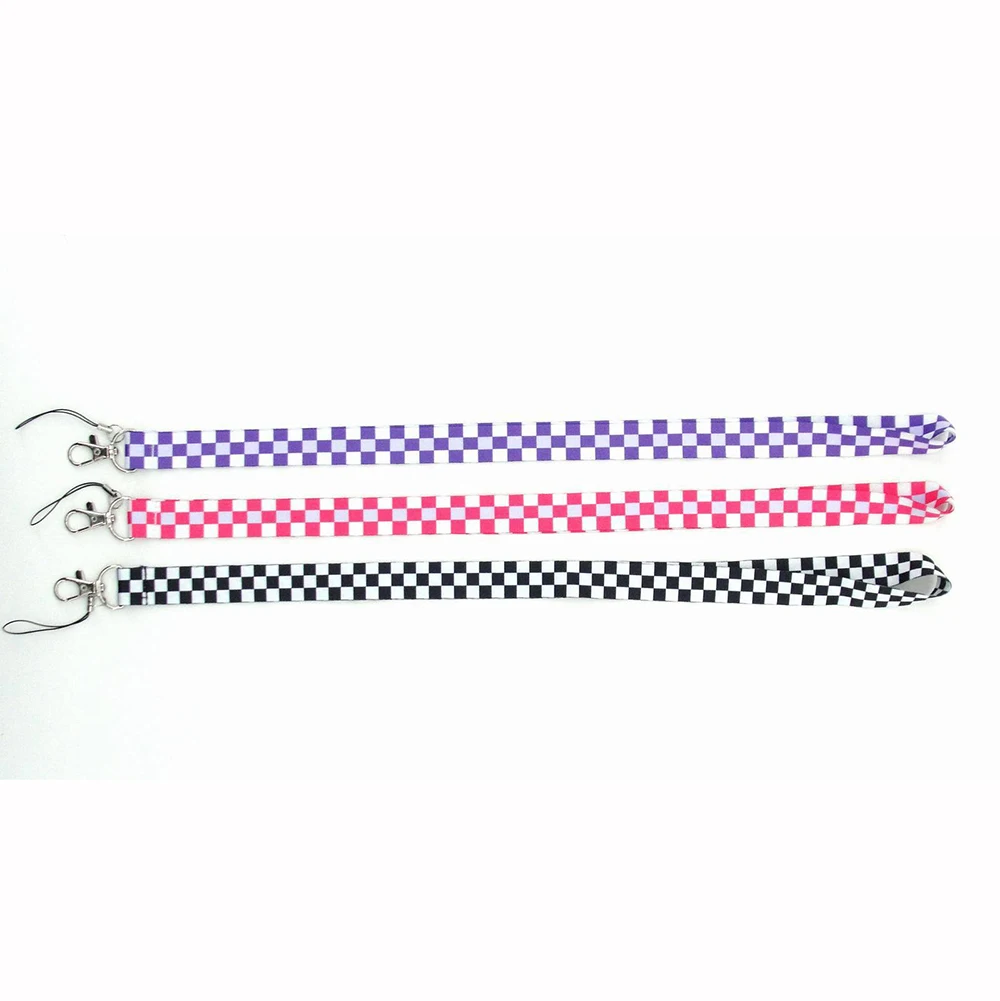 30pcs cute lanyard grid phone strap long neck lanyards for mobile phone accessories charm wrist strap lanyards for key card free global shipping
