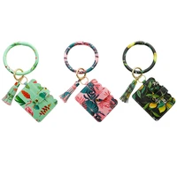 2022 new plant keychain key ring and card wallet pu leather o key ring with matching wristlet tassel bag for women girls gifts