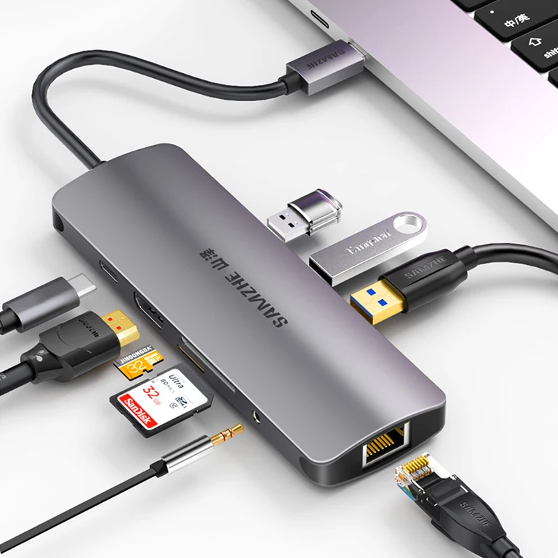 USB-концентратор SAMZHE с Type C на HDMI RJ45 кардридер адаптер USB3.0 концентратор для MacBook Samsung
