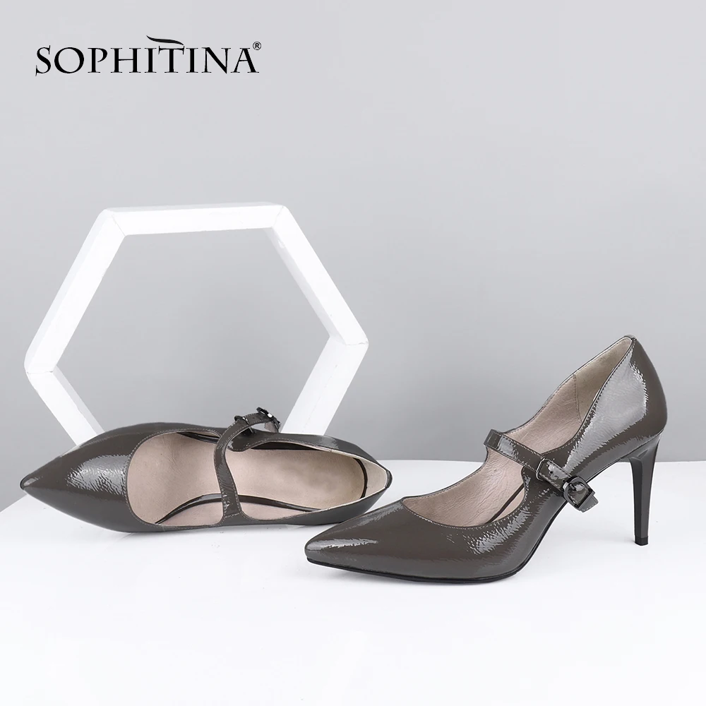 SOPHITINA/пикантные туфли-лодочки с острым носком; модная Высококачественная обувь из лакированной кожи; новые туфли с ремешком и пряжкой; женские туфли-лодочки на высоком тонком каблуке; SC156