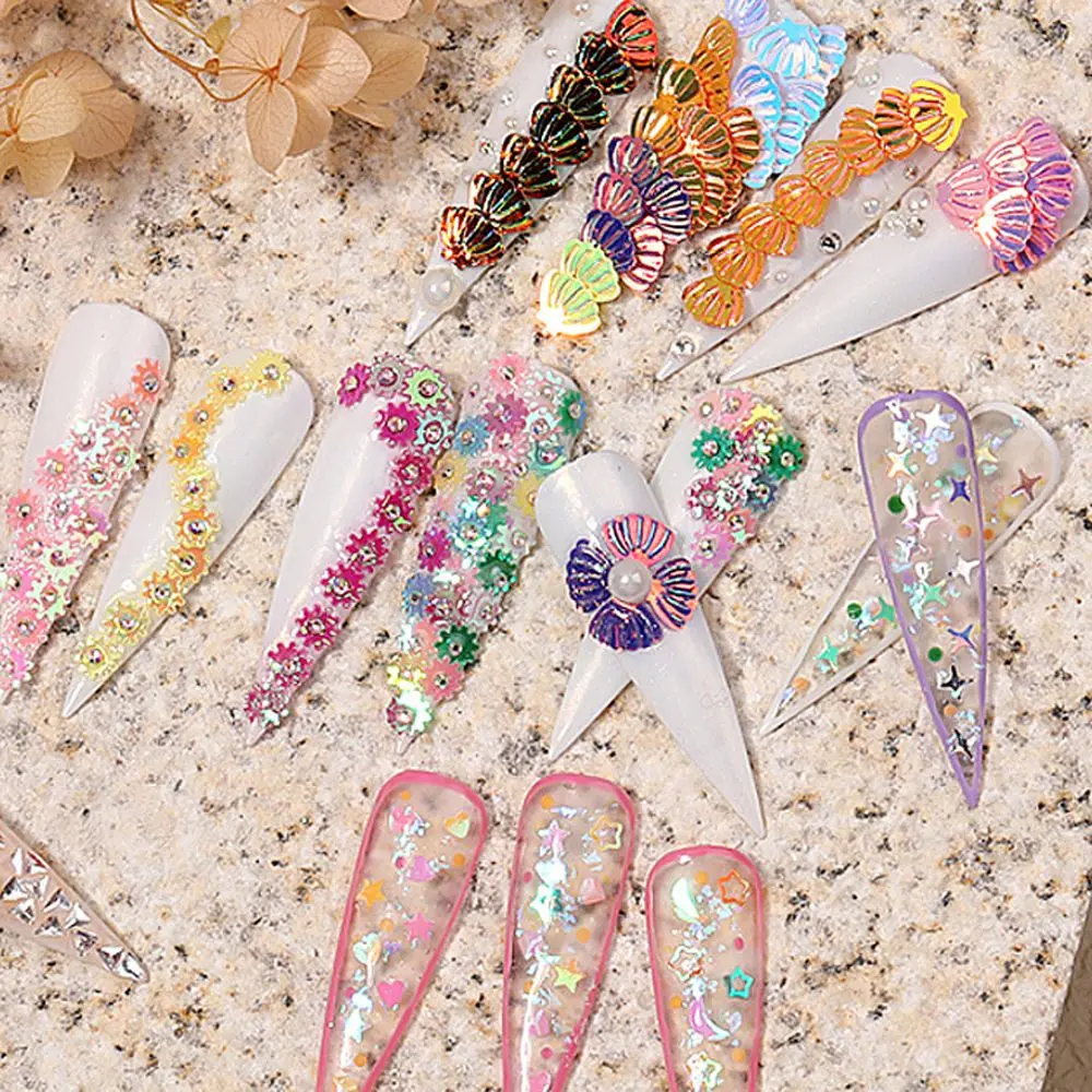 

A Set Of 6 Colors Colorful Glitter Nail Sequin Symphony Flowers Shells Stars Nails Flakes DIY Nail Art Decoration Accessories