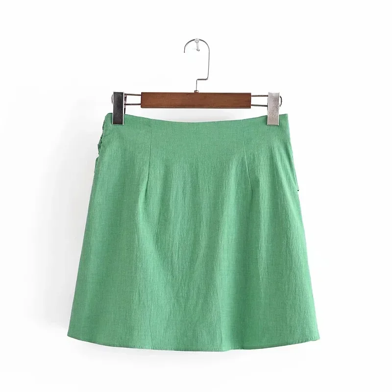 

2021 Summer Women Chic Fashion With Bow Mini Skirt Vintage High Waist Side Zipper Female Skirts Mujer