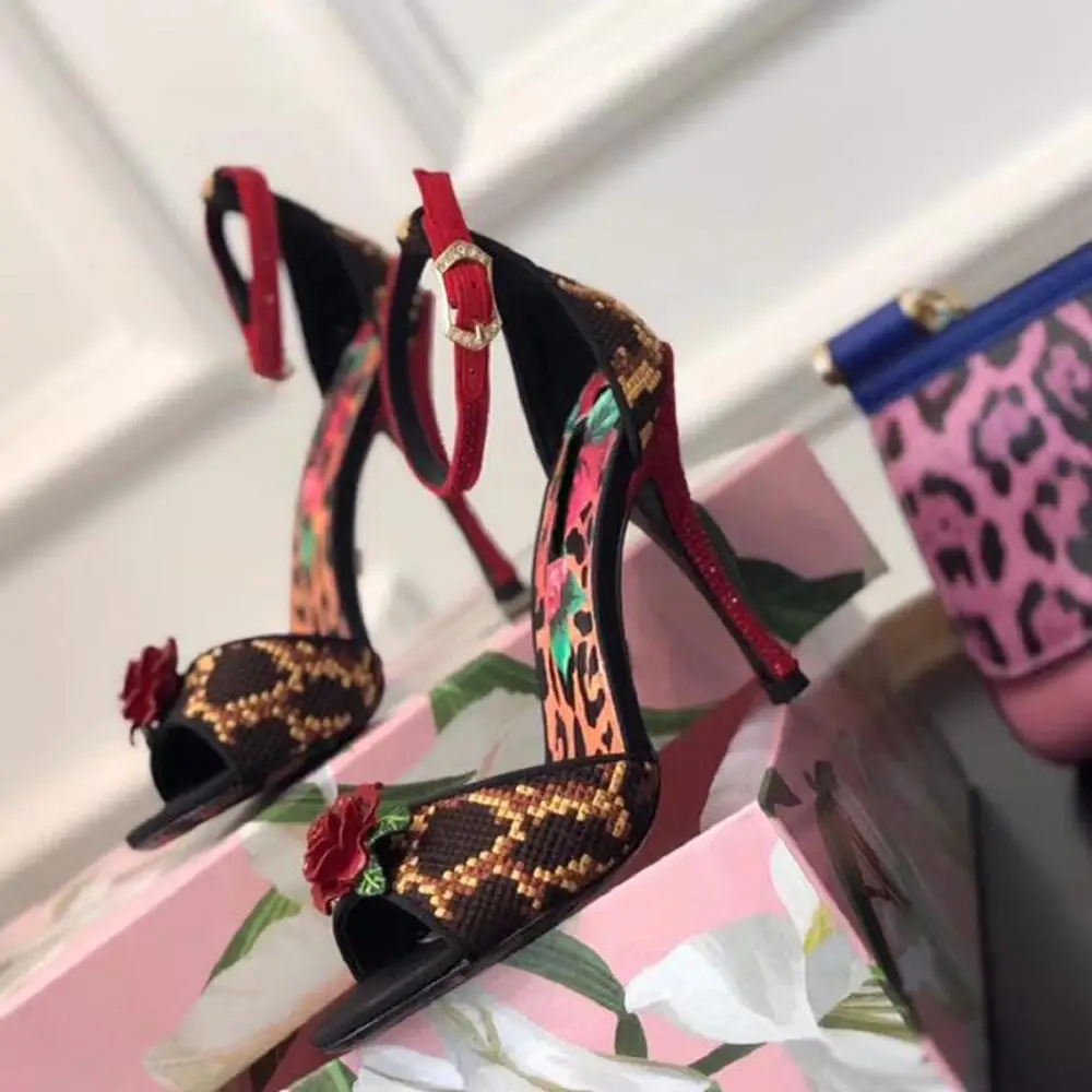 

Prowow Leopard Print High Heels Women Sandals Sexy flower Club Heels Sandals