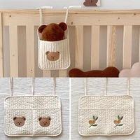 baby bedside crib storage hanging bag for newborn kids diaper bottle nursing bag infant portable cotton cloth bed organizer bags