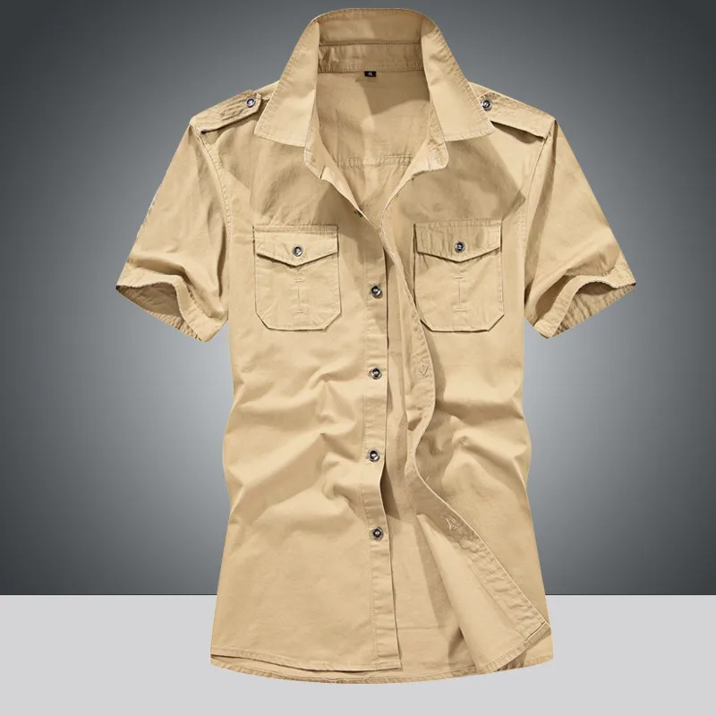 A05 Khaki 6XL, военная Летняя мужская рубашка карго, короткий рукав, хлопок, армейская рубашка, мужские повседневные рубашки, тактическая Мужская рубашка, Chemise Homme Plus - Цвет: A05 Khaki