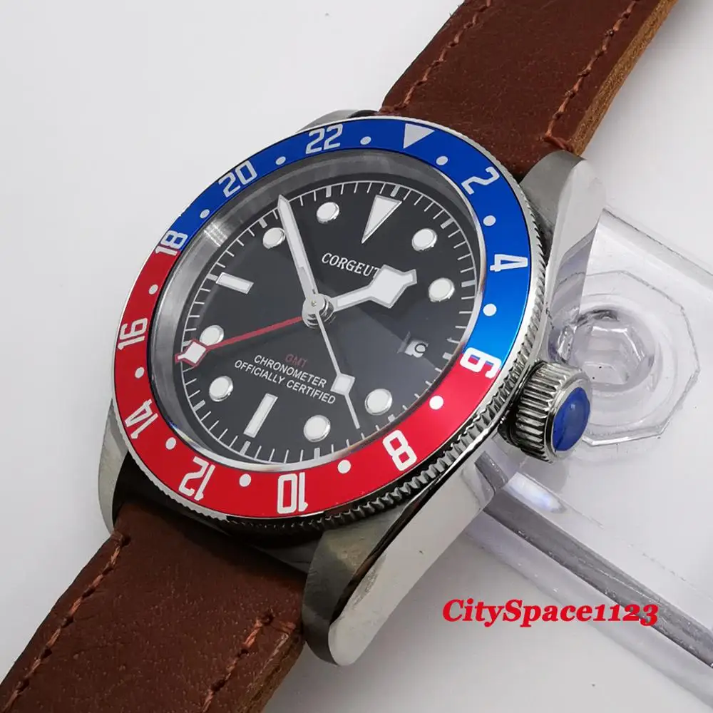 Роскошные Брендовые Часы Corgeut 41 мм механические мужские часы сапфир GMT