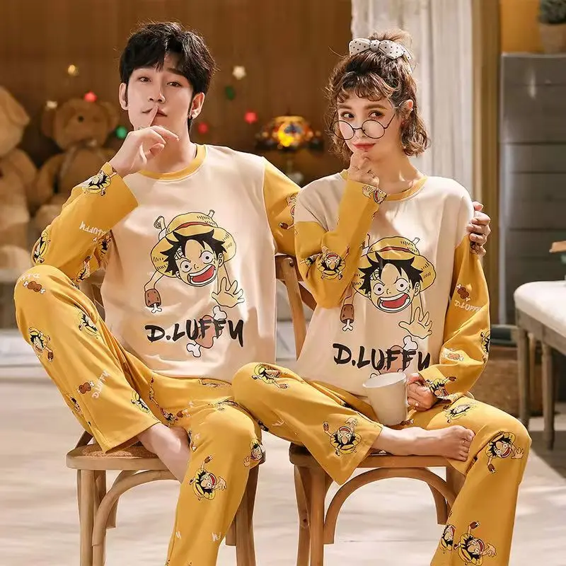 Women Pajamas Autumn Couple Lovers Matching Family Pijama Long Pants Japan Kawaii Cartoon Dinosaur Pattern Men's Sleepwear