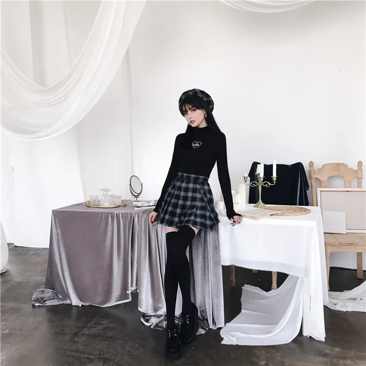 Юбка в клетку Ruibbit женская Готическая черная серая стиле Харадзюку короткая юбка