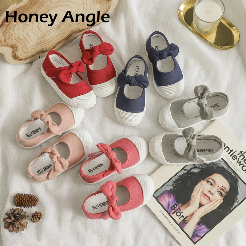 Honey Angle/модные летние парусиновые туфли для мальчиков и девочек с большим бантом; сезон весна-осень; Повседневные детские кроссовки; модная спортивная обувь; обувь для младенцев