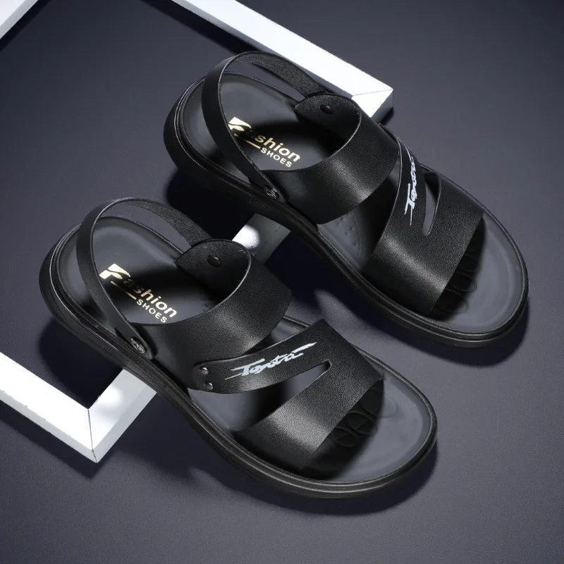 

Home Flat Sandals 2021 Men Leather Summer Slippers Bath Breathable Beach Shoes Flip Flops Fashion Brand Shoes Indoor Slides Man
