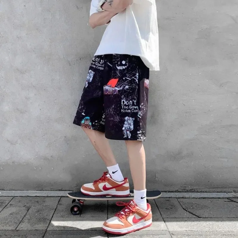 Шорты мужские повседневные с принтом модные штаны в стиле хип-хоп граффити