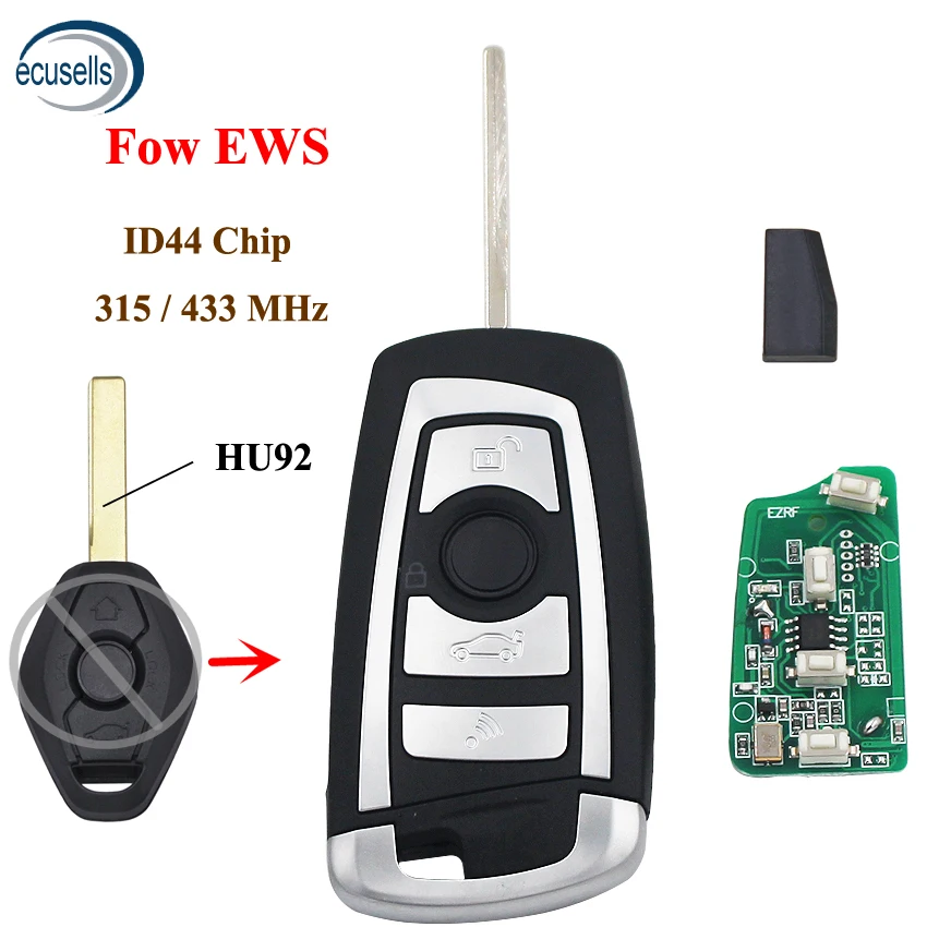 EWS модифицированный флип-пульт дистанционного ключа Fob 4 кнопки 315 МГц/433 МГц ID44 чип