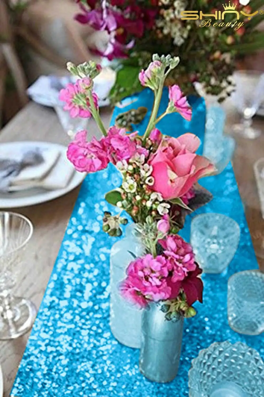 2 пары в упаковке с пайетками Настольная дорожка 12x108 дюймов бирюзовые блестящие s