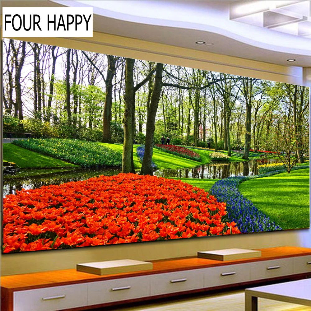 Полностью круглое сверло пейзаж живопись 5D DIY Алмазная картина сад лес вышивка