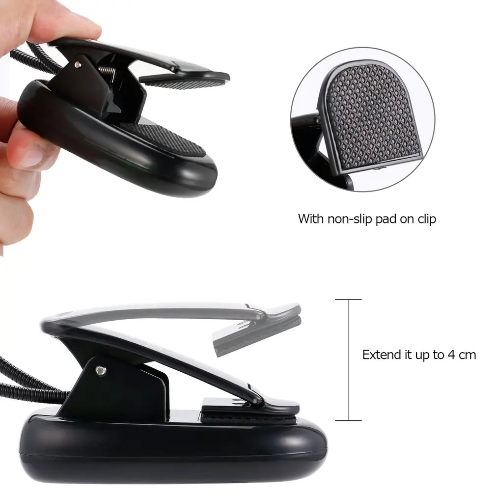 

LESHP 8LED Book Light Double Pole Clip On Music Stand Light Rechargeable Dimmable Adjustable Neck Built-in 1000mAh Battery