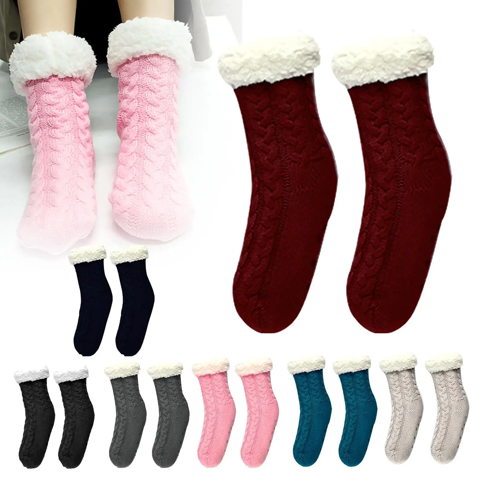 Осенне зимние женские носки розовые серые СИНИЕ ВЯЗАНЫЕ эластичные с подкладкой